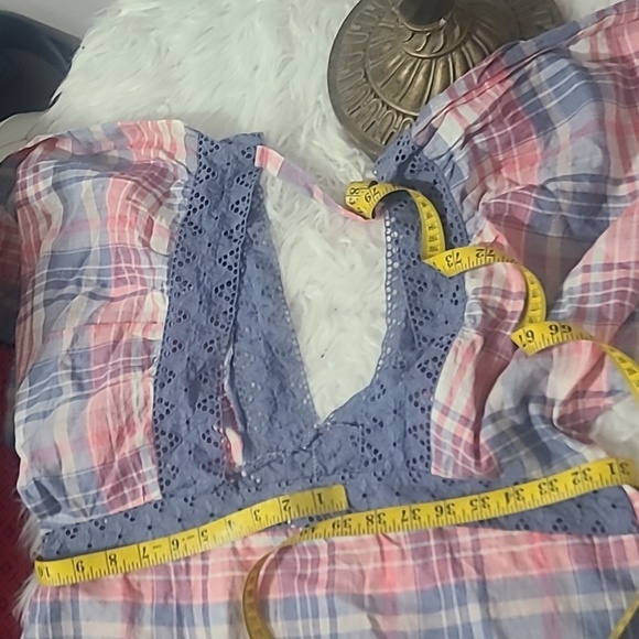 🎁FREE PEOPLE PLAID  LINEN TOP SMALL - Picture 13 of 13